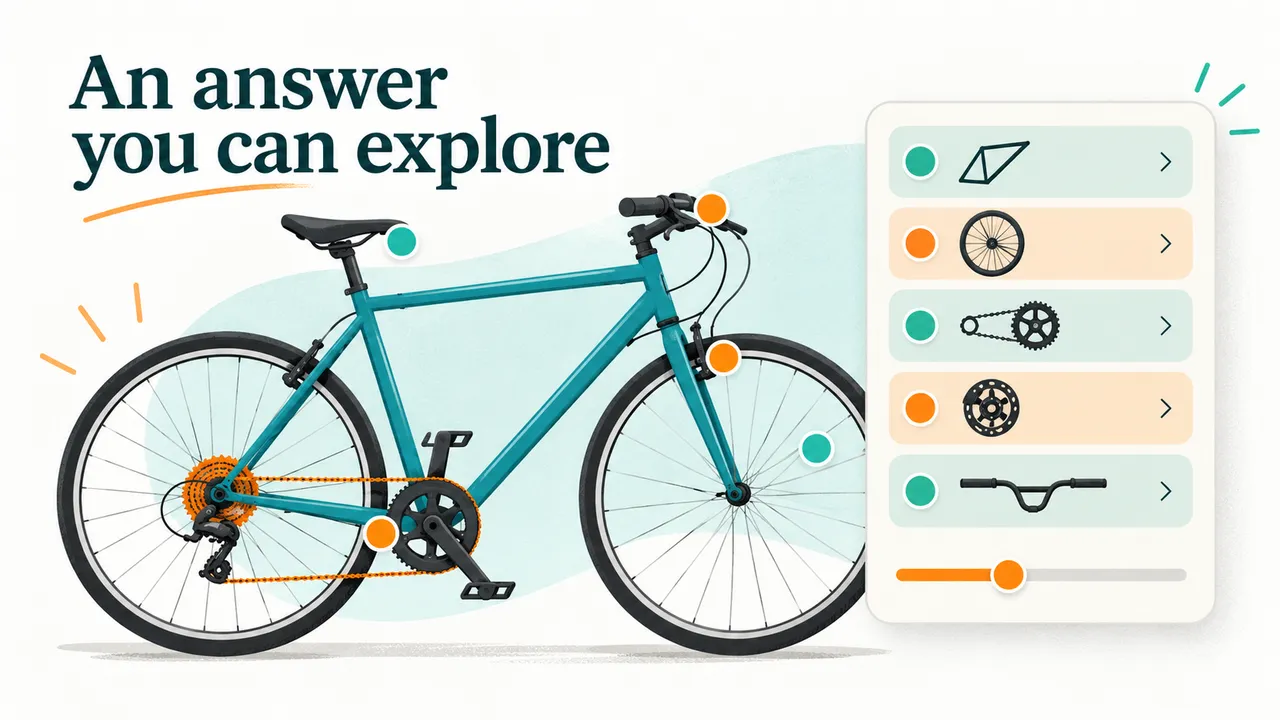 Conceptual diagram of an answer about a seven-speed bicycle with selectable component labels and a simple adjustable control.