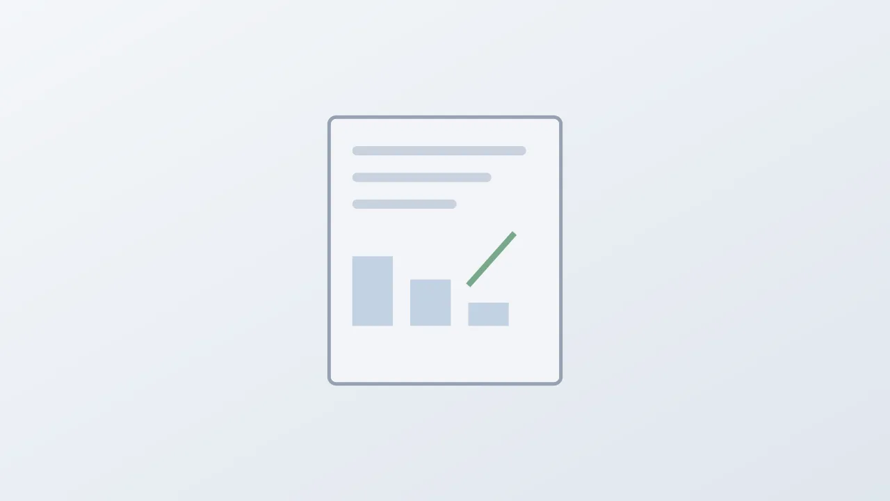 Concept illustration of a document sheet with a small bar chart and a rising arrow on a pale background, with no people, no logos and no readable text.