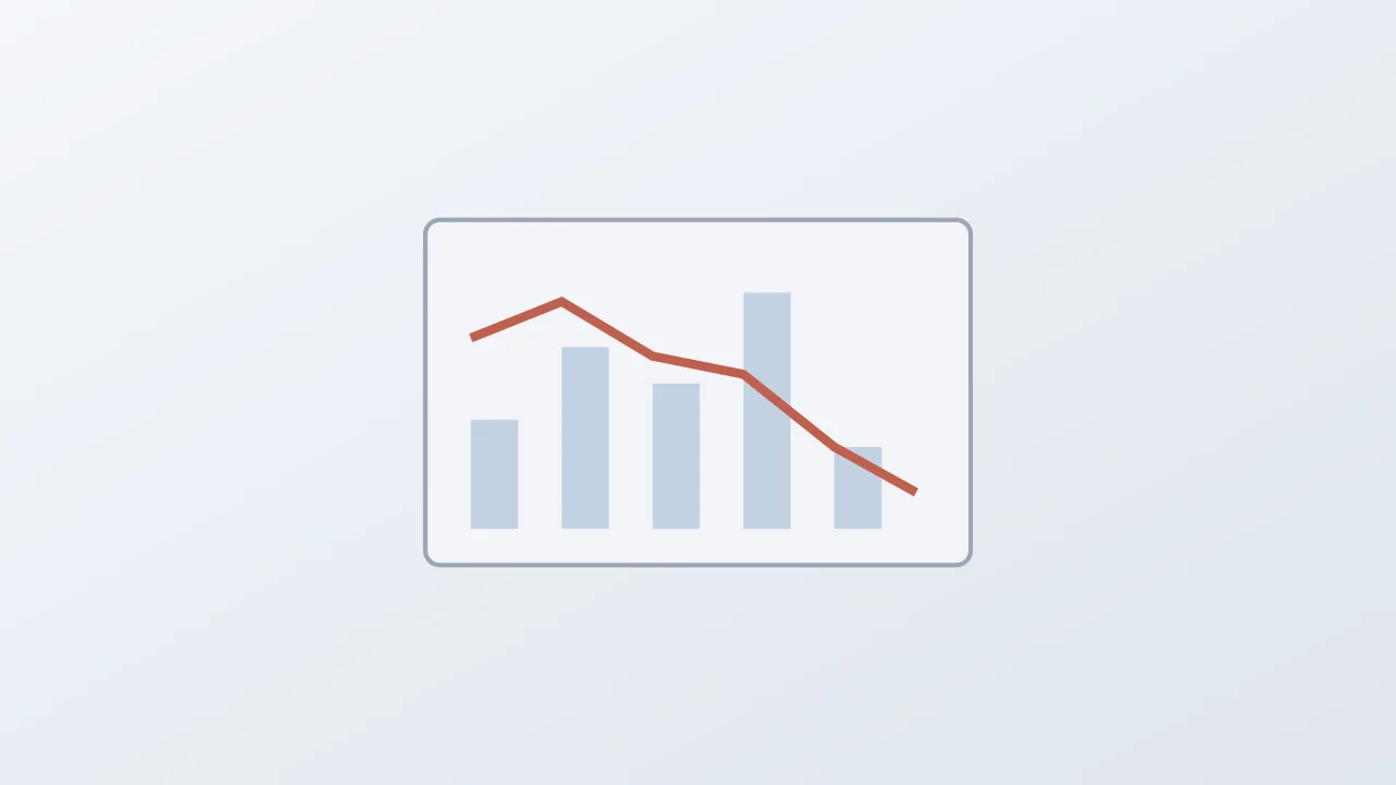 Concept illustration of a downward trend line above a bar chart on a pale background, with no people, no logos and no readable text.