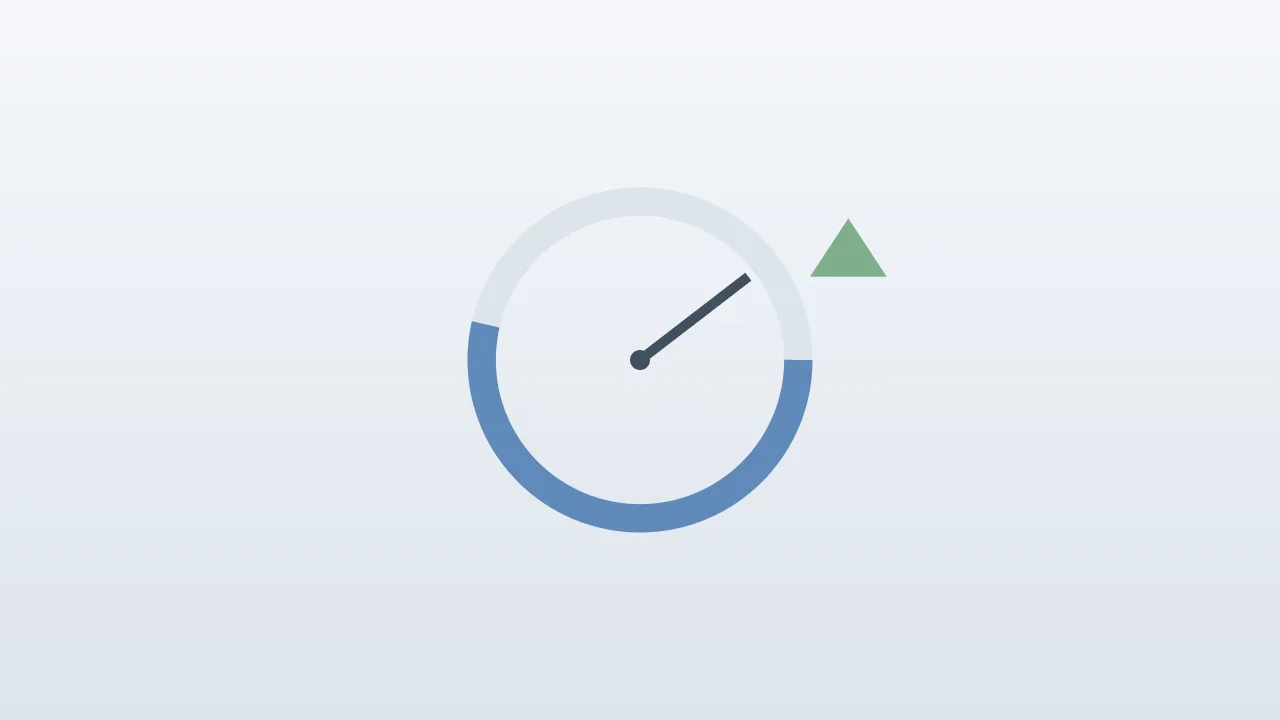Concept illustration of a circular usage gauge with its needle moved to the right beside a small upward arrow, on a pale background, with no people, no logos and no readable text.