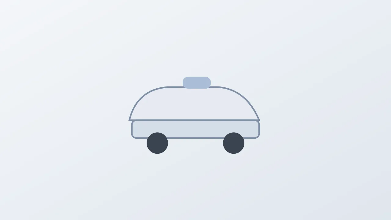 Concept illustration of a simple car outline with a sensor dome on its roof on a pale background, with no people, no logos and no readable text.